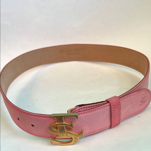 Escada Accessories - Escada Sport Pink Suede & Leather Monogram Belt – Size 36 - Flawed Gem